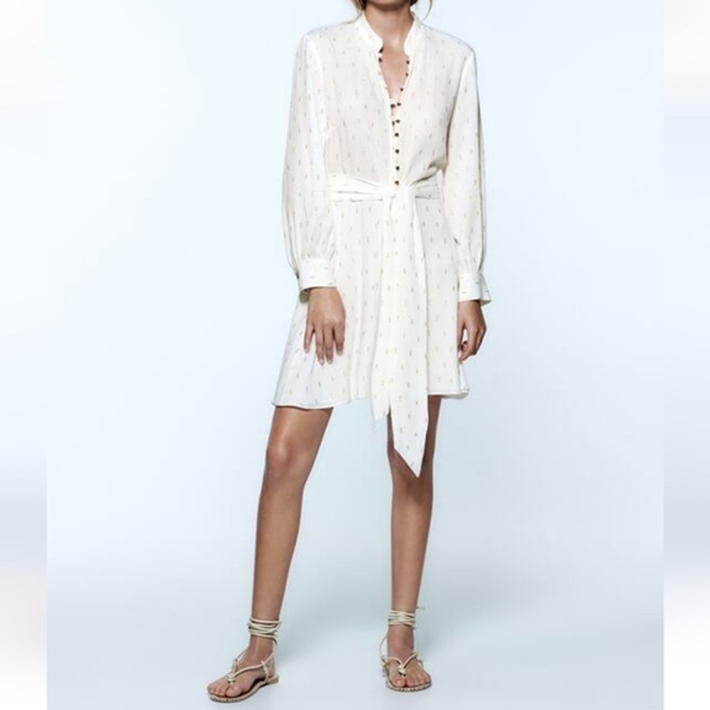 NWT Zara Metallic Gold button shirt Dress Small